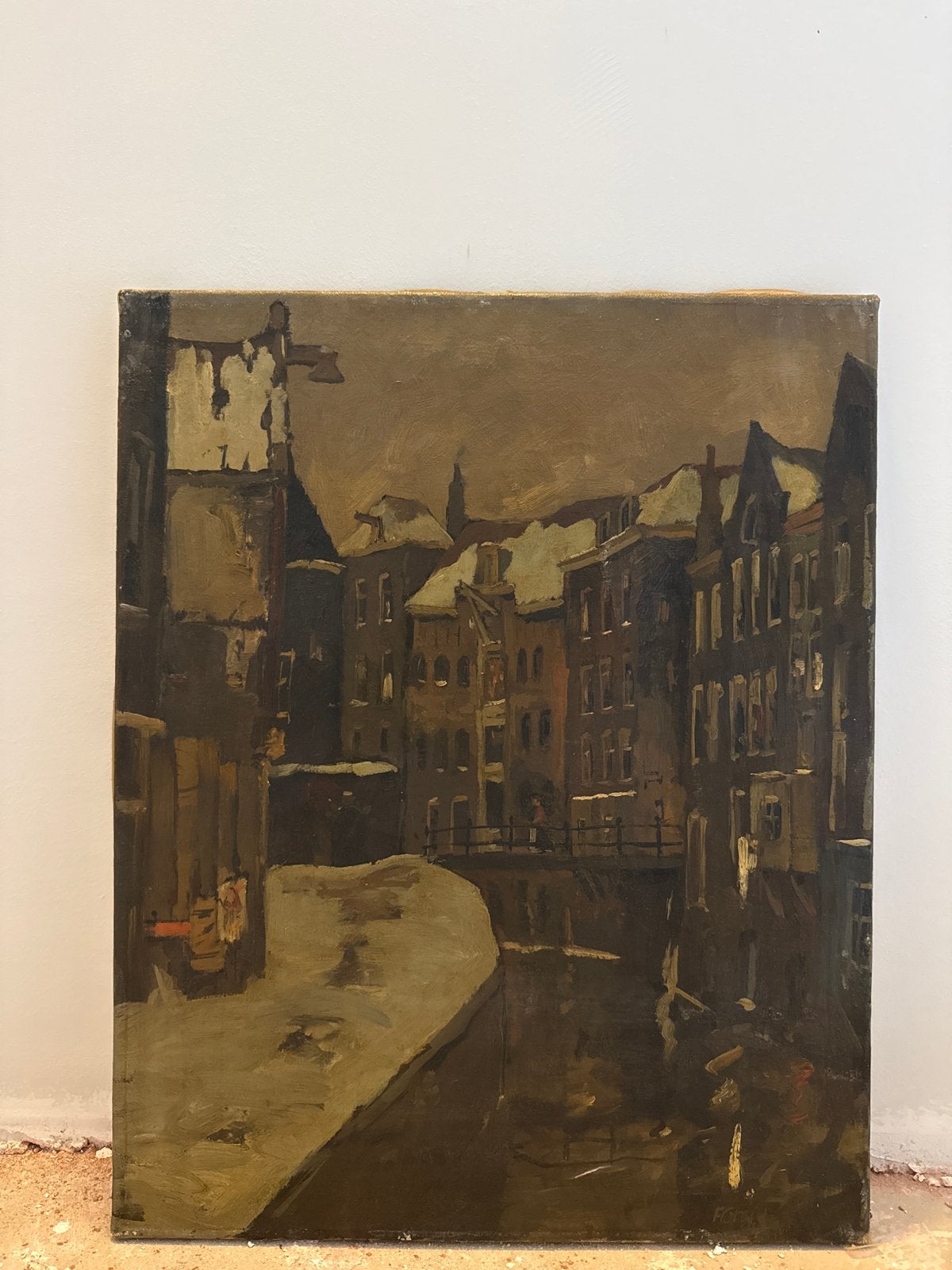 Oud Hollands Stadsgezicht - Olieverf op doek, Ophalen, Doek, Oud hollands, Handgeschilderd