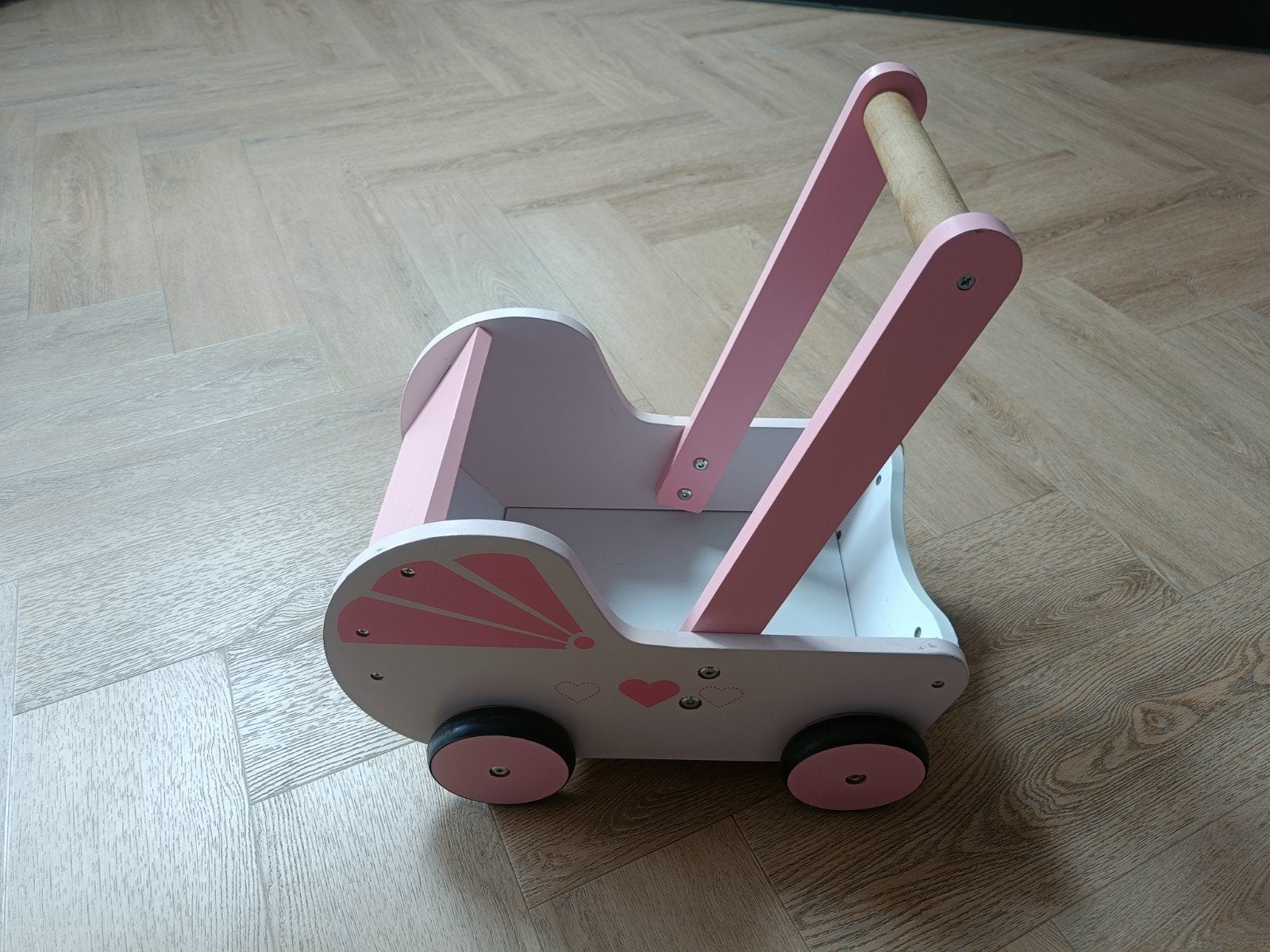 Roze houten poppenwagen / loopwagen, Ophalen, Zo goed als nieuw, Duwvoertuig