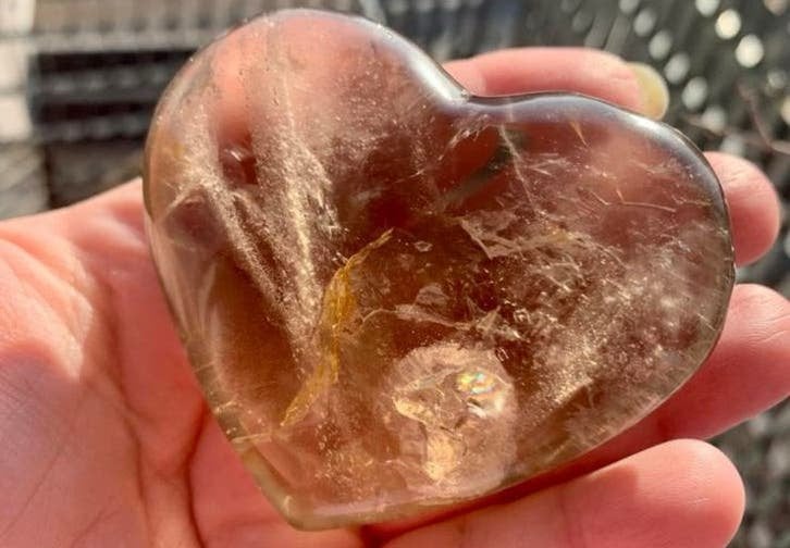 Smokey quartz heart - with lots of fantoms & rainbows, Ophalen of Verzenden