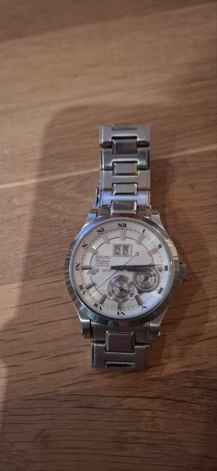 Seiko Premier Kinetic Perpetual, Gebruikt, Staal, Polshorloge, Ophalen of Verzenden