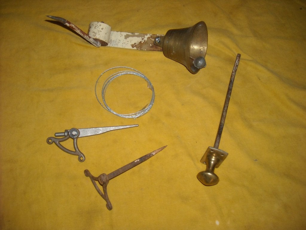 antieke trekbel set oude deurbel deur bel trekker koperen, Antiek en Kunst, Ophalen of Verzenden