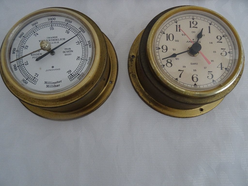 Junghans scheepsklokken barometer klok boot schip retro, Ophalen of Verzenden, Gebruikt, Weerstation