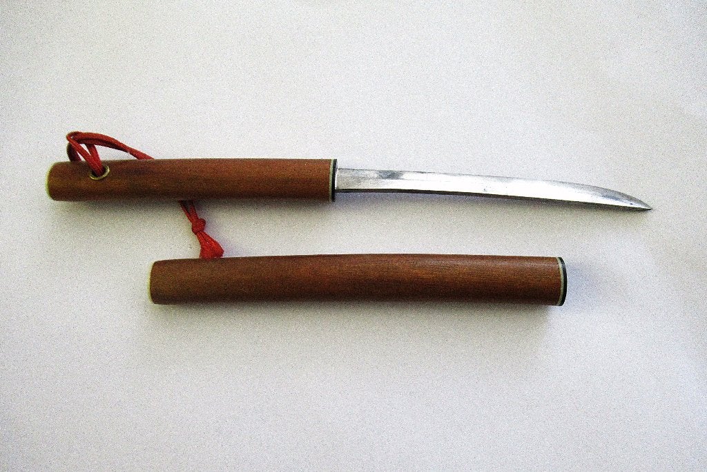 Vintage kleine Rvs briefopener in houten etui., Ophalen of Verzenden