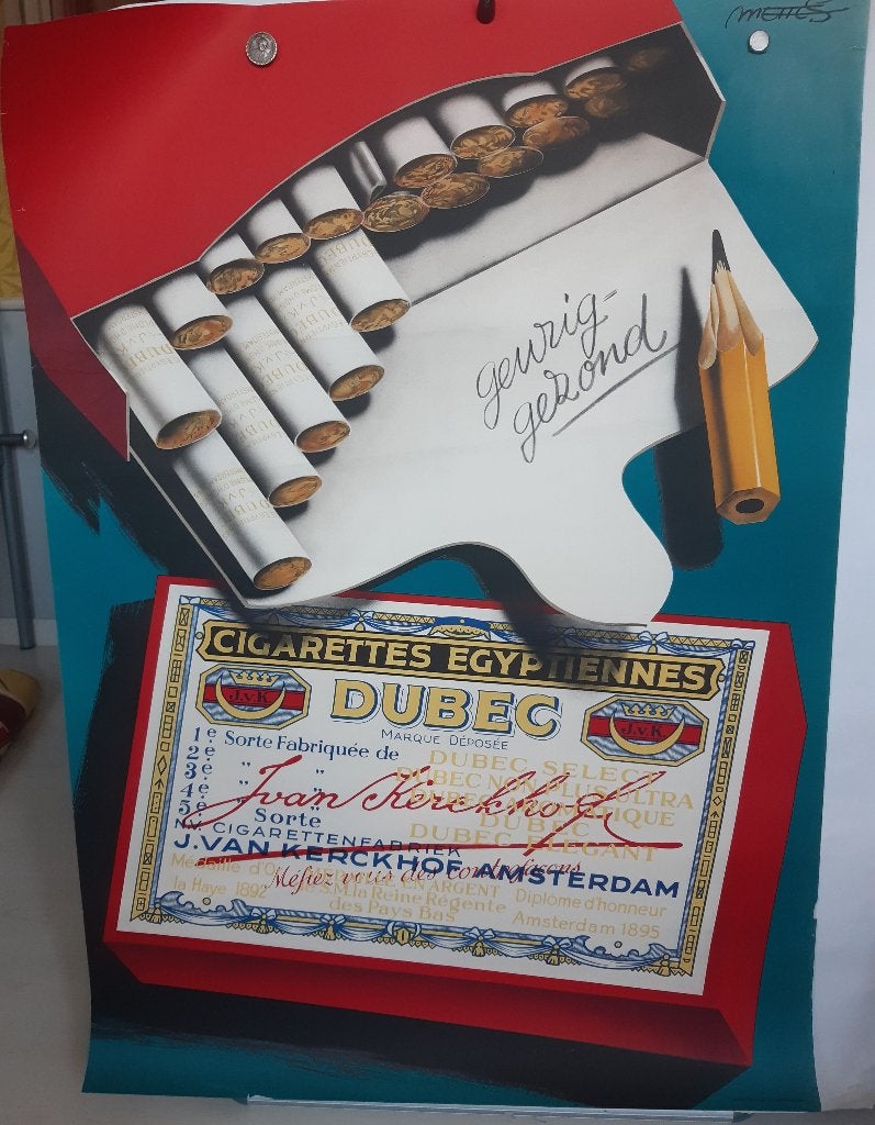 originele poster Mettes voor Dubec Cigarettes, Verzamelen, Verzenden, A1 t/m A3, Reclame, Rechthoekig Staand