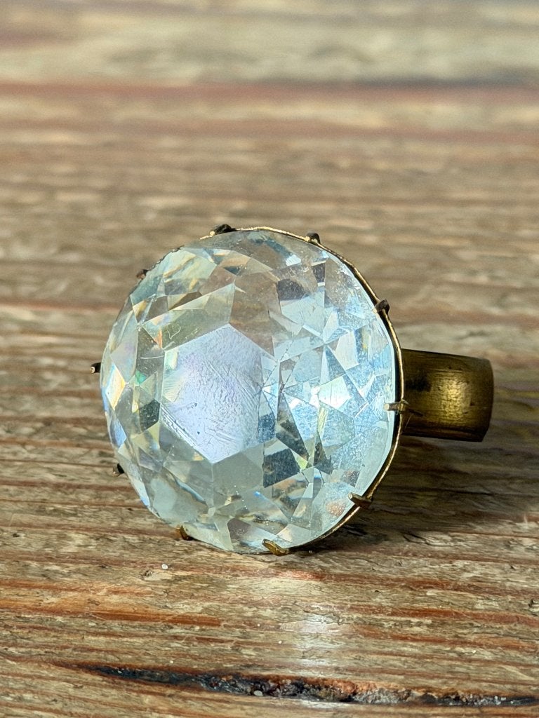 Vintage cocktailring met grote kristalglas steen, Ophalen of Verzenden