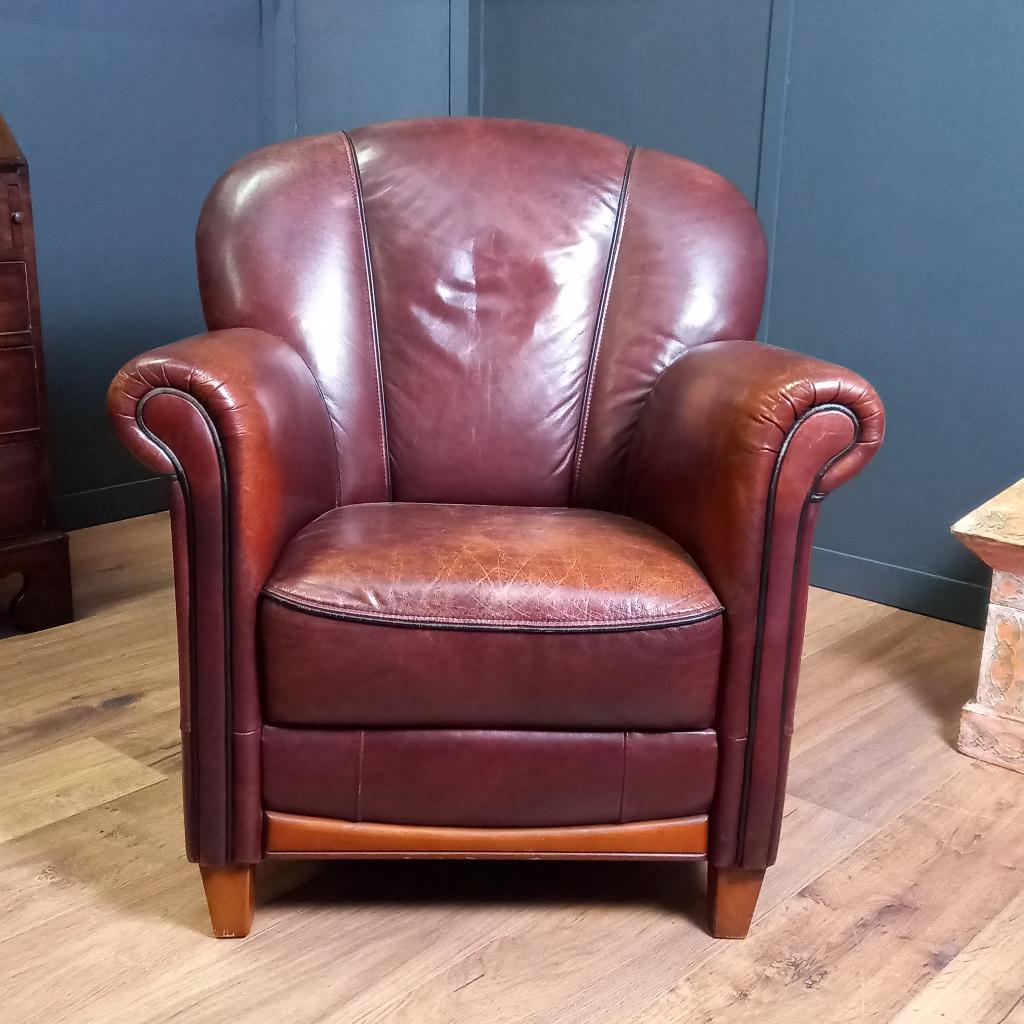 Vintage topper, schapenleren clubfauteuil, Huis en Inrichting, Fauteuils, Gebruikt, Leer, 75 tot 100 cm, Minder dan 75 cm, Ophalen of Verzenden