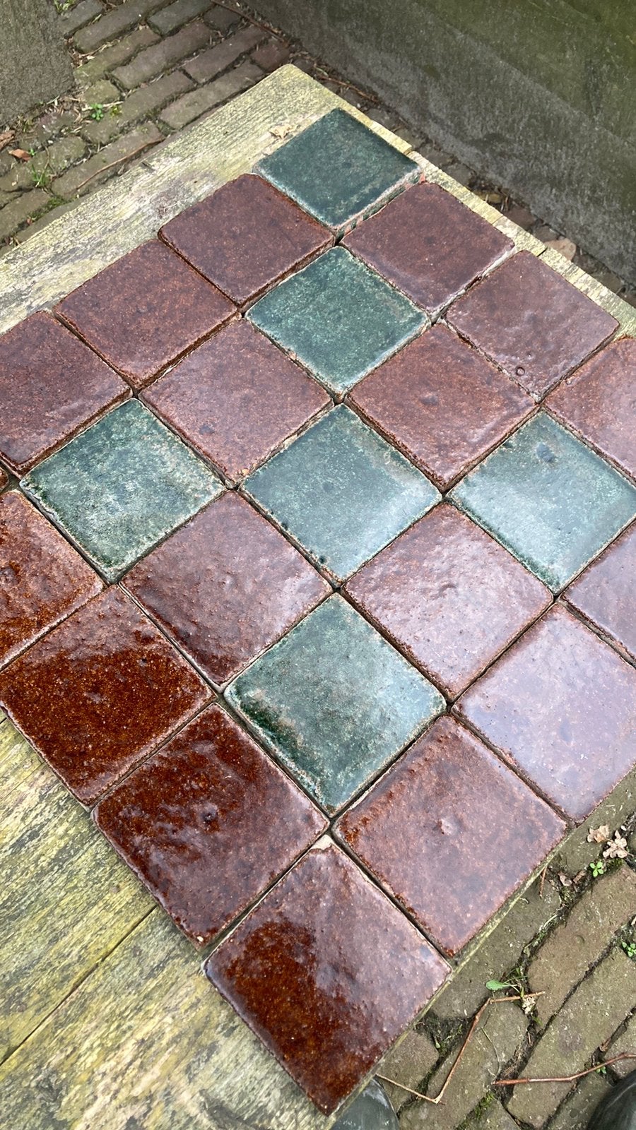 Estrikken groen bruin en roest wit/grijs, Ophalen, 50 tot 150 cm, Zo goed als nieuw, 10 m² of meer