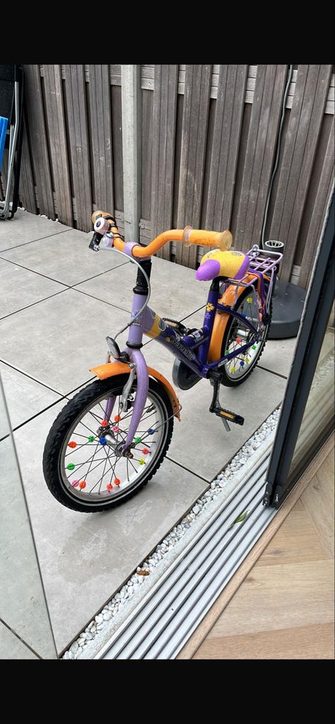 Kinderfiets Gazelle, paars oranje 16 inch, Ophalen, Gebruikt, Terugtraprem, 16 tot 20 inch