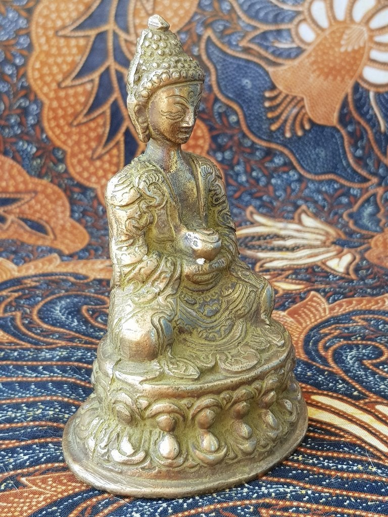 Mooi zwaar oud Oosters brons beeldje van Boeddha 10,4 cm., Antiek en Kunst, Kunst | Niet-Westerse kunst, Handgemaakt, Ophalen of Verzenden