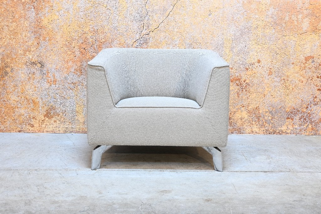 ZGANieuw beige stoffen Leolux Pode Chat fauteuil + bank, Leolux, Leolux, Ophalen of Verzenden, Zo goed als nieuw