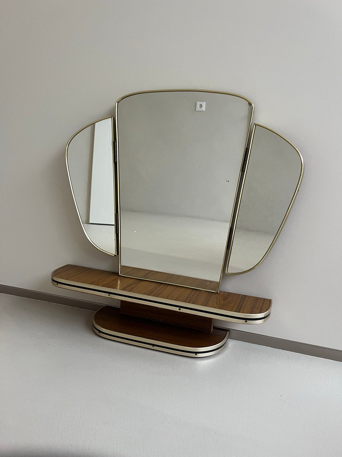 Vintage Drieluik Spiegel met plank –Jaren 50/60–Mid Century, Ophalen, Overige vormen, 50 tot 100 cm, Minder dan 100 cm