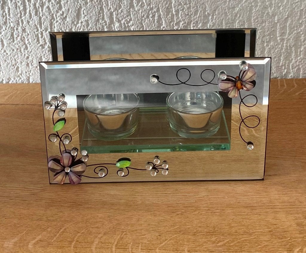 Mooie Waxinelicht Houder  Glas/Spiegel, Ophalen, 12 cm, Overige merken, Waxinelichthouder