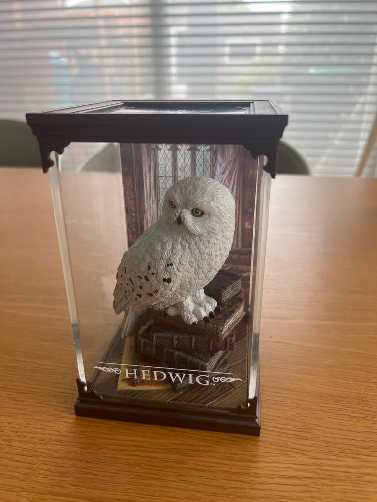 Harry Potter Hedwig beeldje in vitrine, Verzamelen, Ophalen of Verzenden, Zo goed als nieuw, Beeldje of Buste