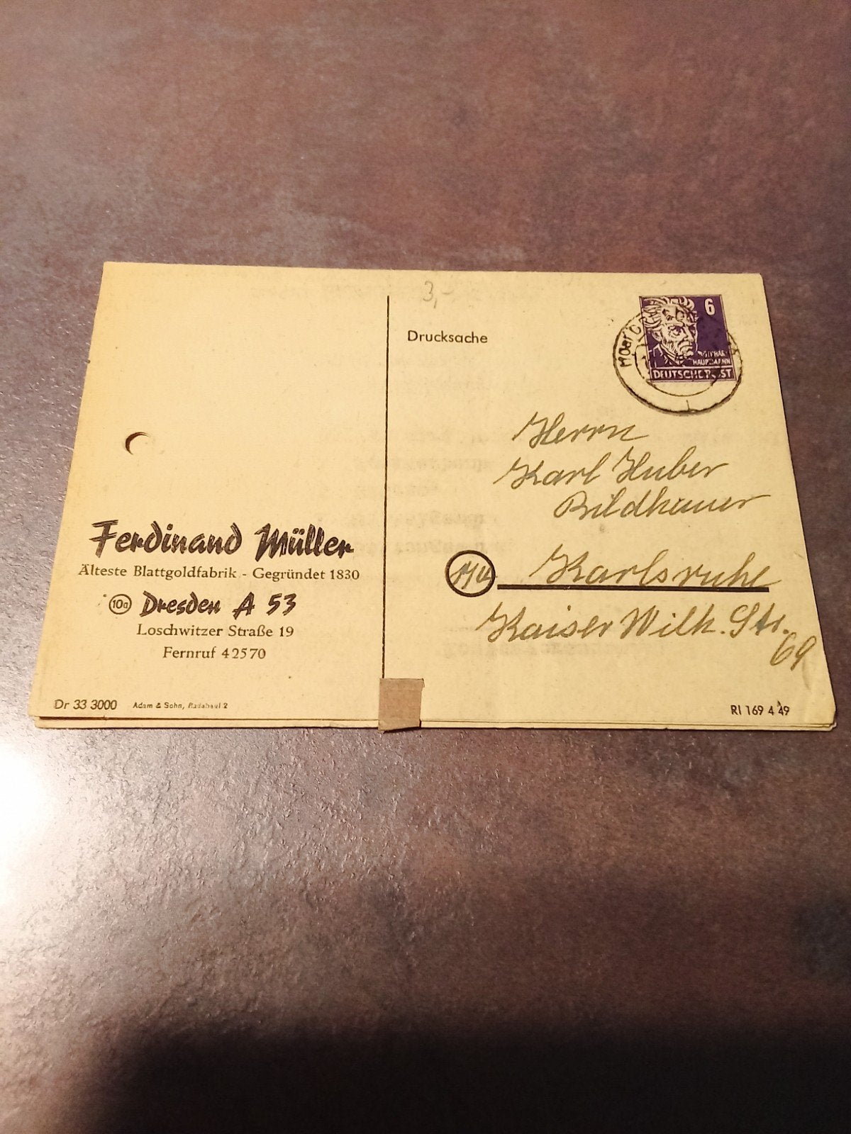 Historische postkaart Bladgoud en meer prijslijst 1949., Ophalen of Verzenden, 1940 tot 1960, Tijdschrift