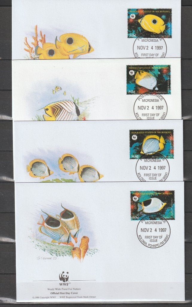 WWF = KORAALVISSEN =  sv4st FDC MICRONESIA-W13, Verzenden, Gestempeld, Dier of Natuur
