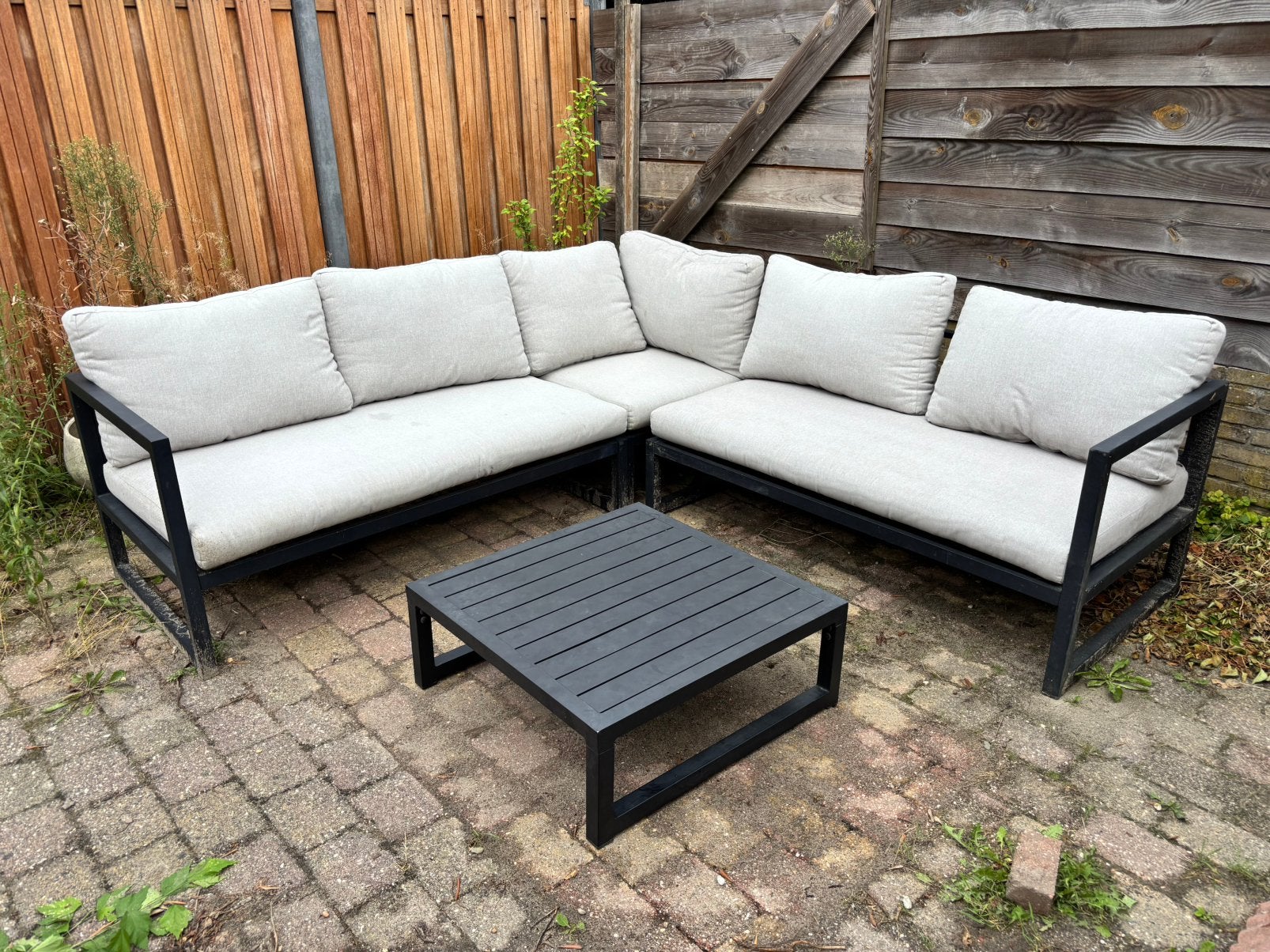 Loungeset metaal zwart, Tuin en Terras, Gebruikt, Aluminium, Loungeset, Bank