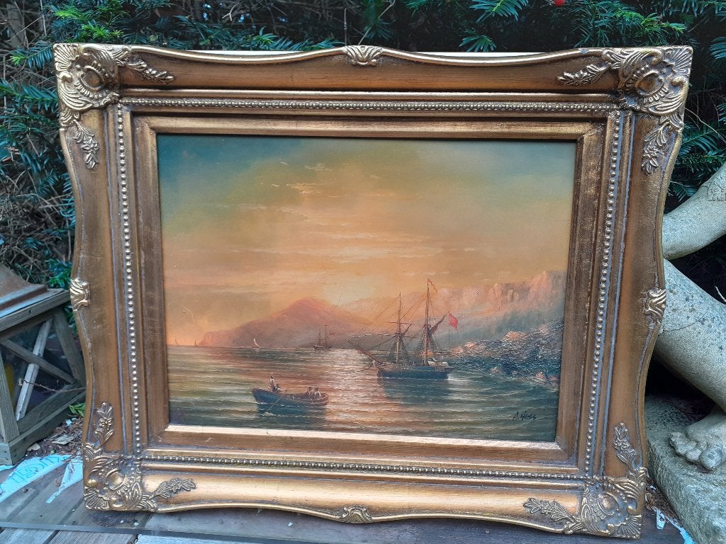 Olieverf op paneel, gesigneerd A. Hess, in sierlijst, Realistisch, Ophalen of Verzenden, Bijzondere lijst, Olieverf