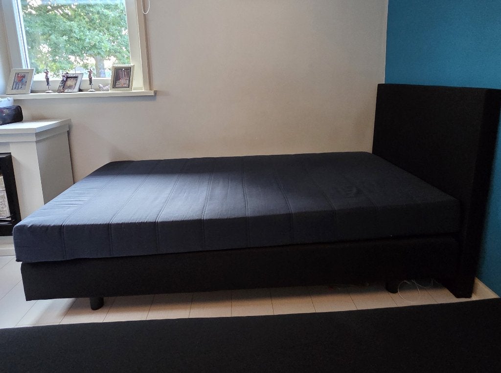 BoxSpring bed met hoofdbord 90X200 ZGAN, Ophalen, 90 cm, Eenpersoons, Zwart