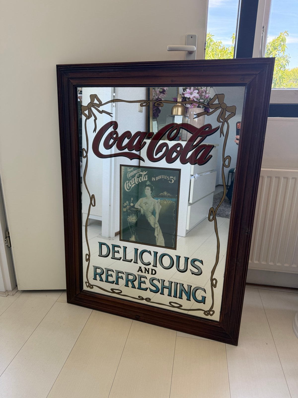 Vintage Coca-Cola spiegel - Delicious and Refreshing, Ophalen, Rechthoekig, 50 tot 100 cm, 100 tot 150 cm