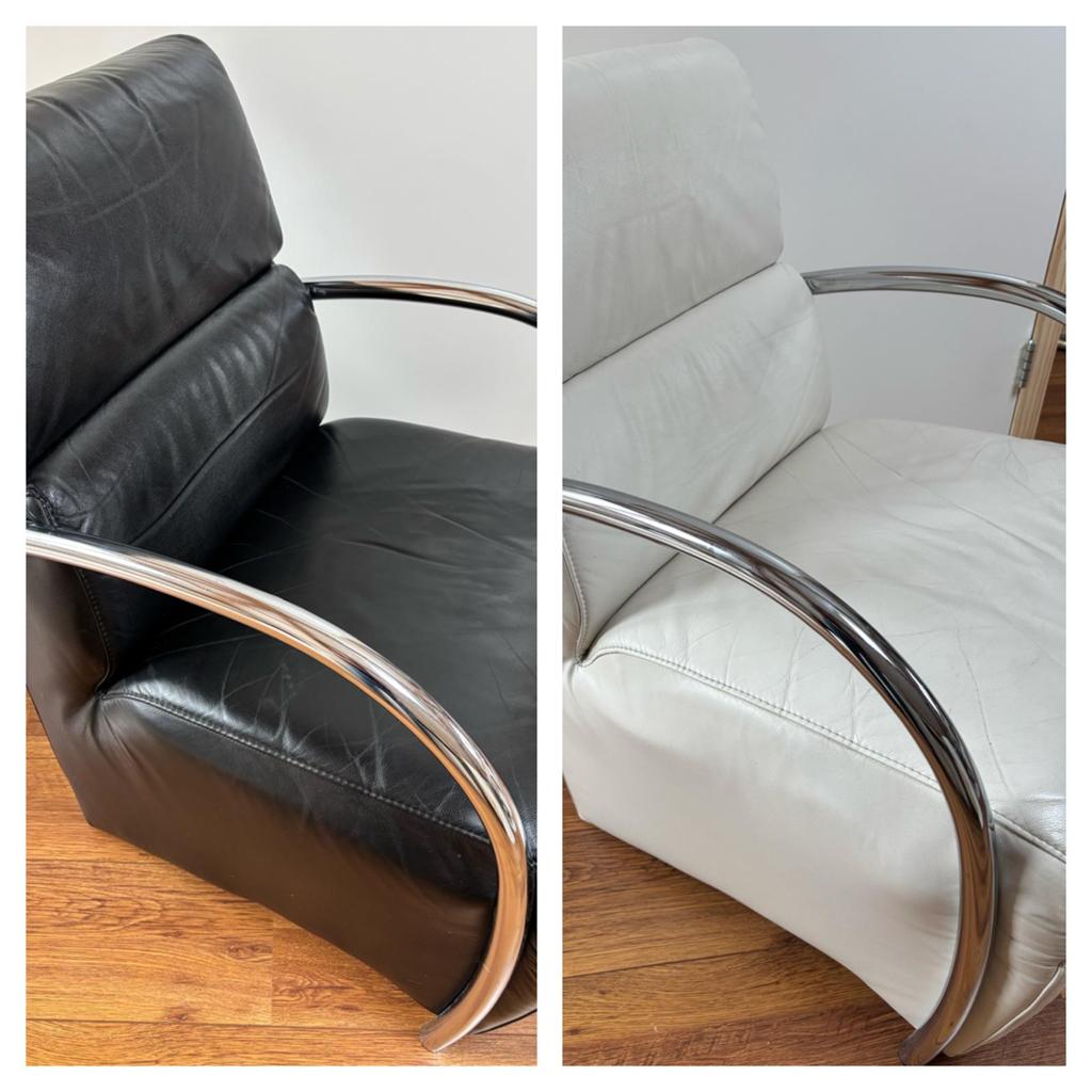 Leren Fauteuil met Chromen Frame - Zwart & Wit, Ophalen, Gebruikt, 50 tot 75 cm, Leer