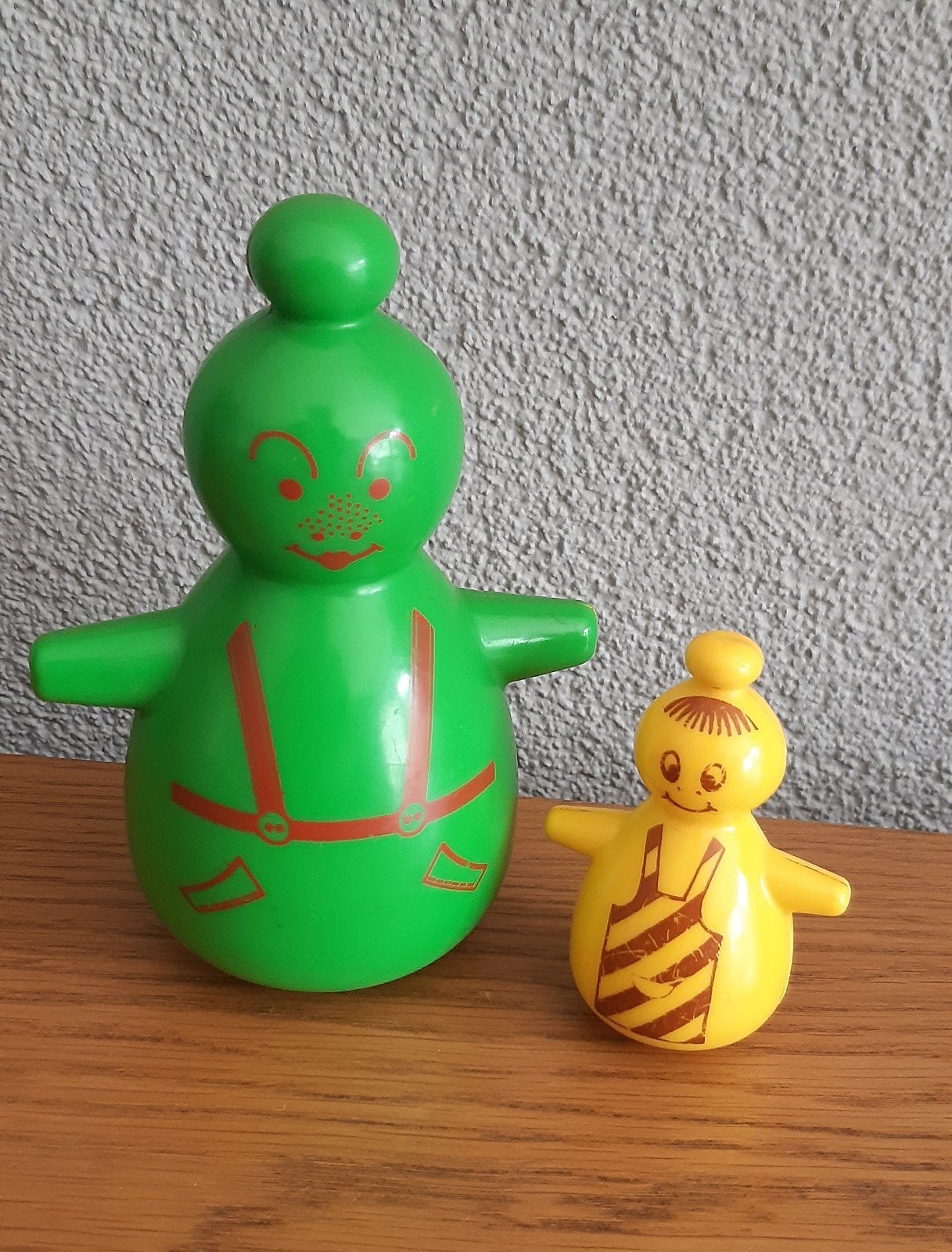 Vintage tuimelaars: groen en geel figuurtje Barbapapa, Ophalen of Verzenden, Gebruikt, Jongen of Meisje