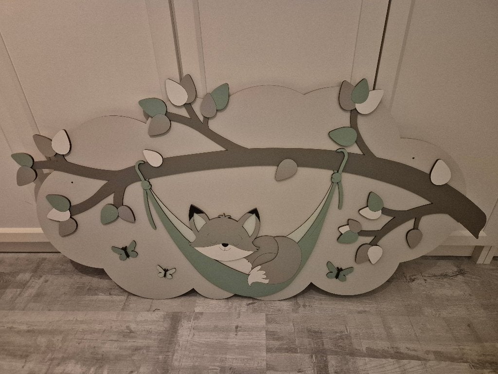 Handgemaakte muurdecoratie Vos, Hout, 60 cm, Ophalen of Verzenden, Zo goed als nieuw