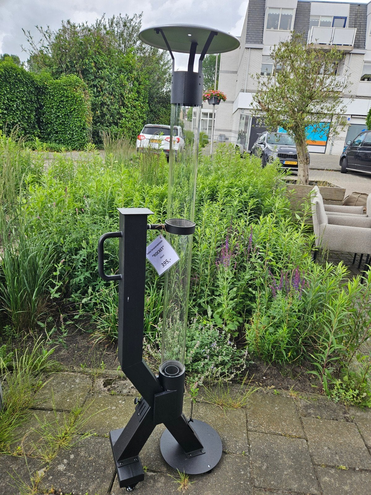 Terrasverwarmer pallet kachel heather op pallet korrels