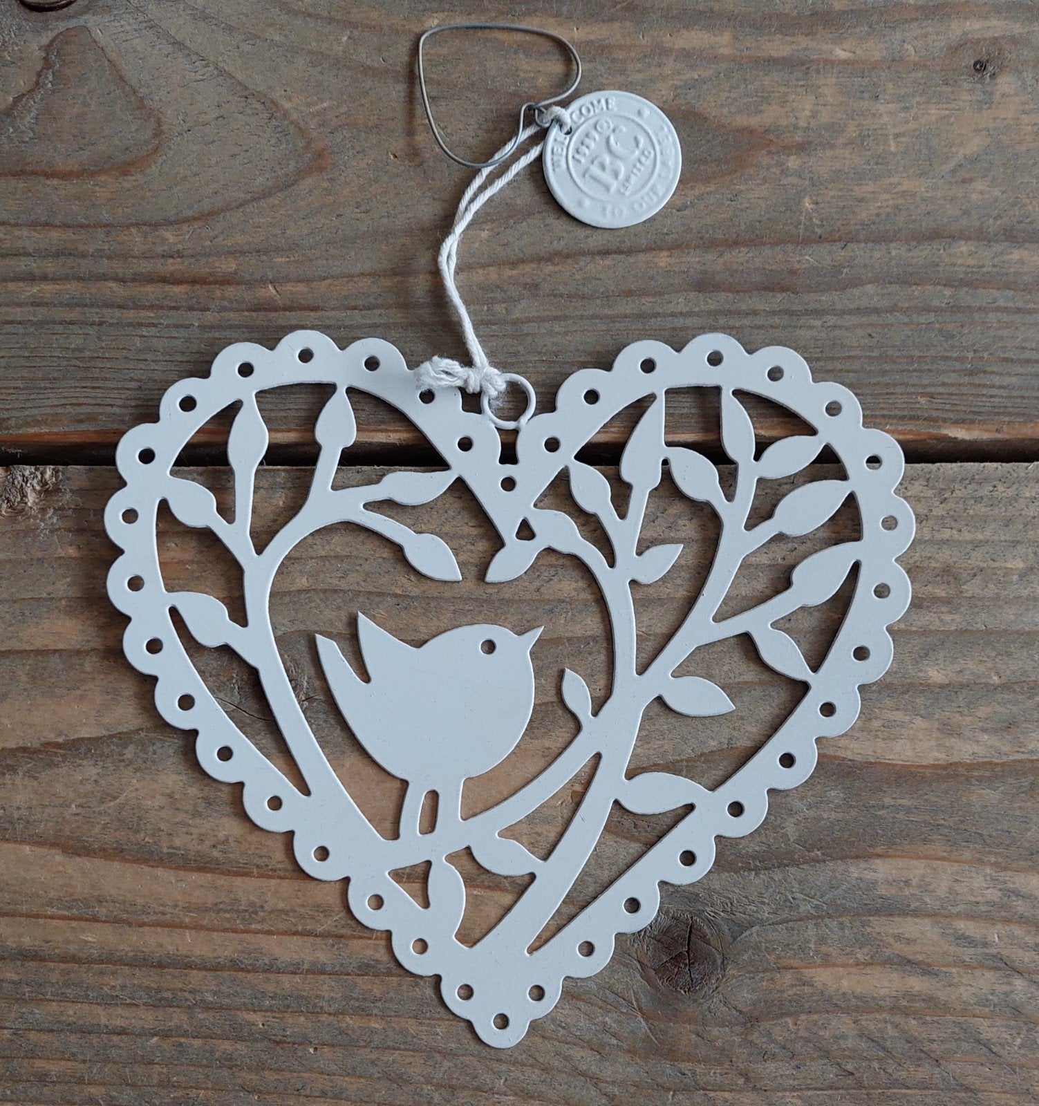 Decoratief Hart met Vogel - Wit Metaal, Huis en Inrichting, Ophalen of Verzenden, Metaal, Wit, Landelijk