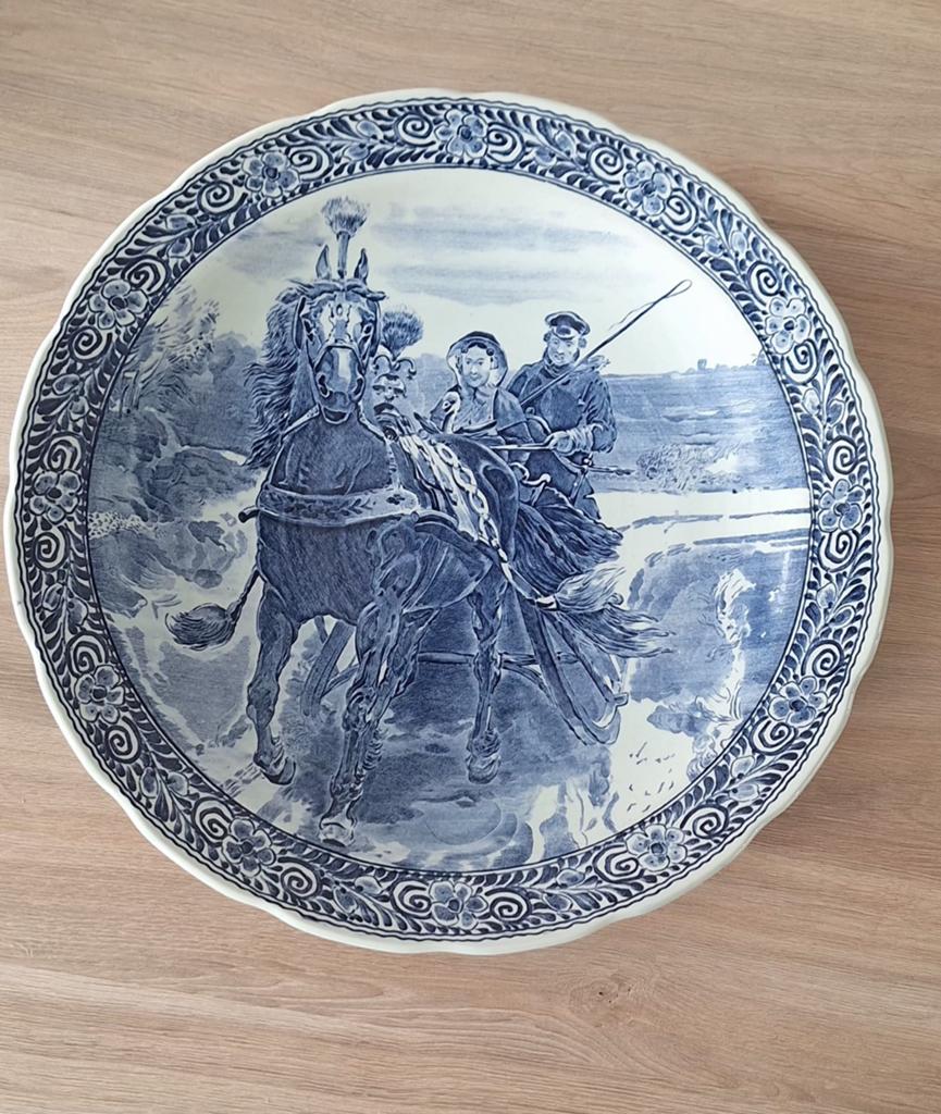Grote Boch Frères Delfts Blauw wandbord met paard en wagen, Ophalen