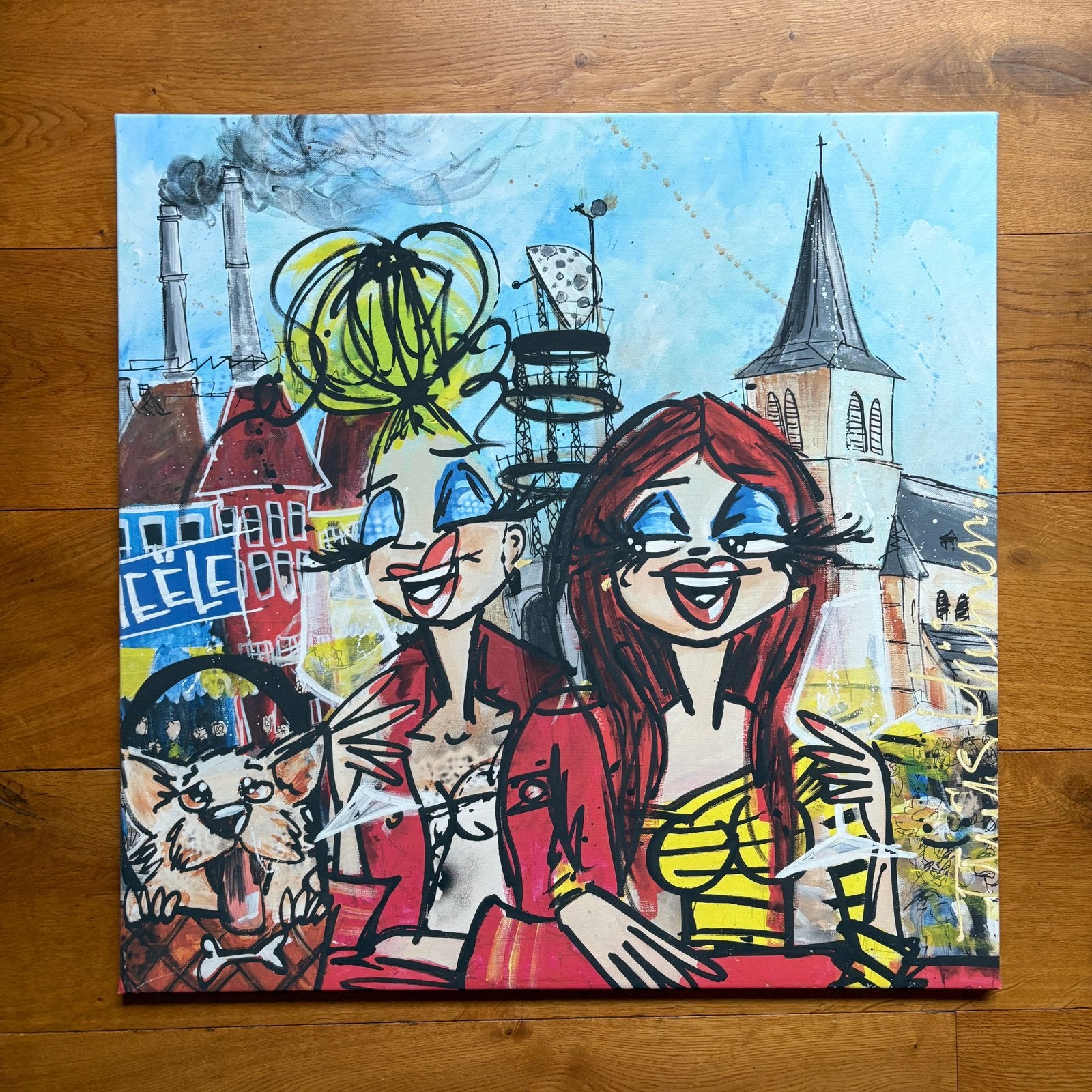 Reproductie op canvas 80cmx80cm Heerlen Heële, Antiek en Kunst, Kunst | Schilderijen | Modern, Ophalen, Print, Textiel, Stripfiguren/cartoons
