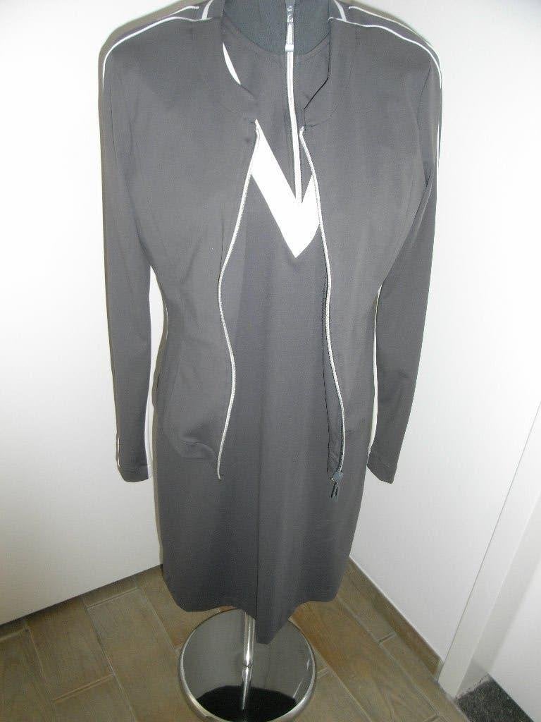 jurk+vestje ANNA VAN TOOR mt 36/38 travelstof, grijs /creme, Kleding | Dames, Anna van Toor, Ophalen of Verzenden, Zo goed als nieuw