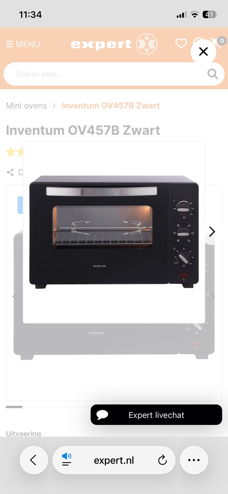 Inventum OV457B Zwart Mini-oven met grillfunctie, Witgoed en Apparatuur, Ovens, 45 tot 50 cm, Hete lucht, Ophalen of Verzenden