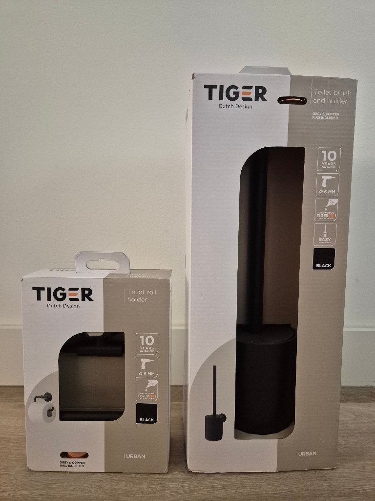 Tiger Urban toiletrolhouder en toiletborstelset - Zwart, Ophalen, Nieuw, Toilet