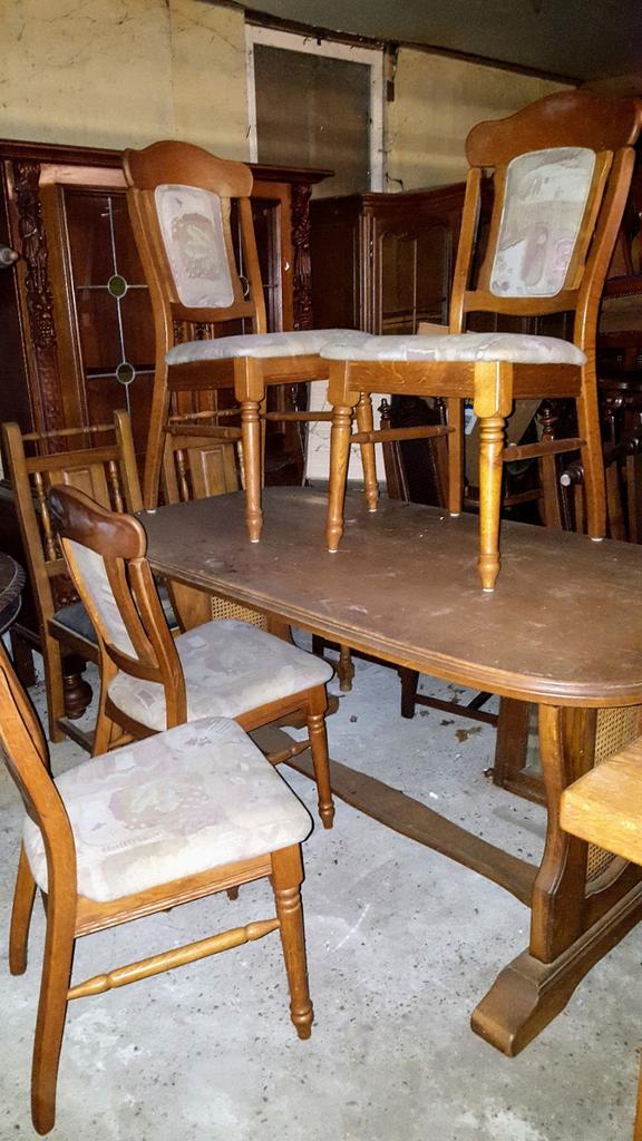 Blank eiken eetkamers stoelen en tafel, Ophalen, Gebruikt, Bruin