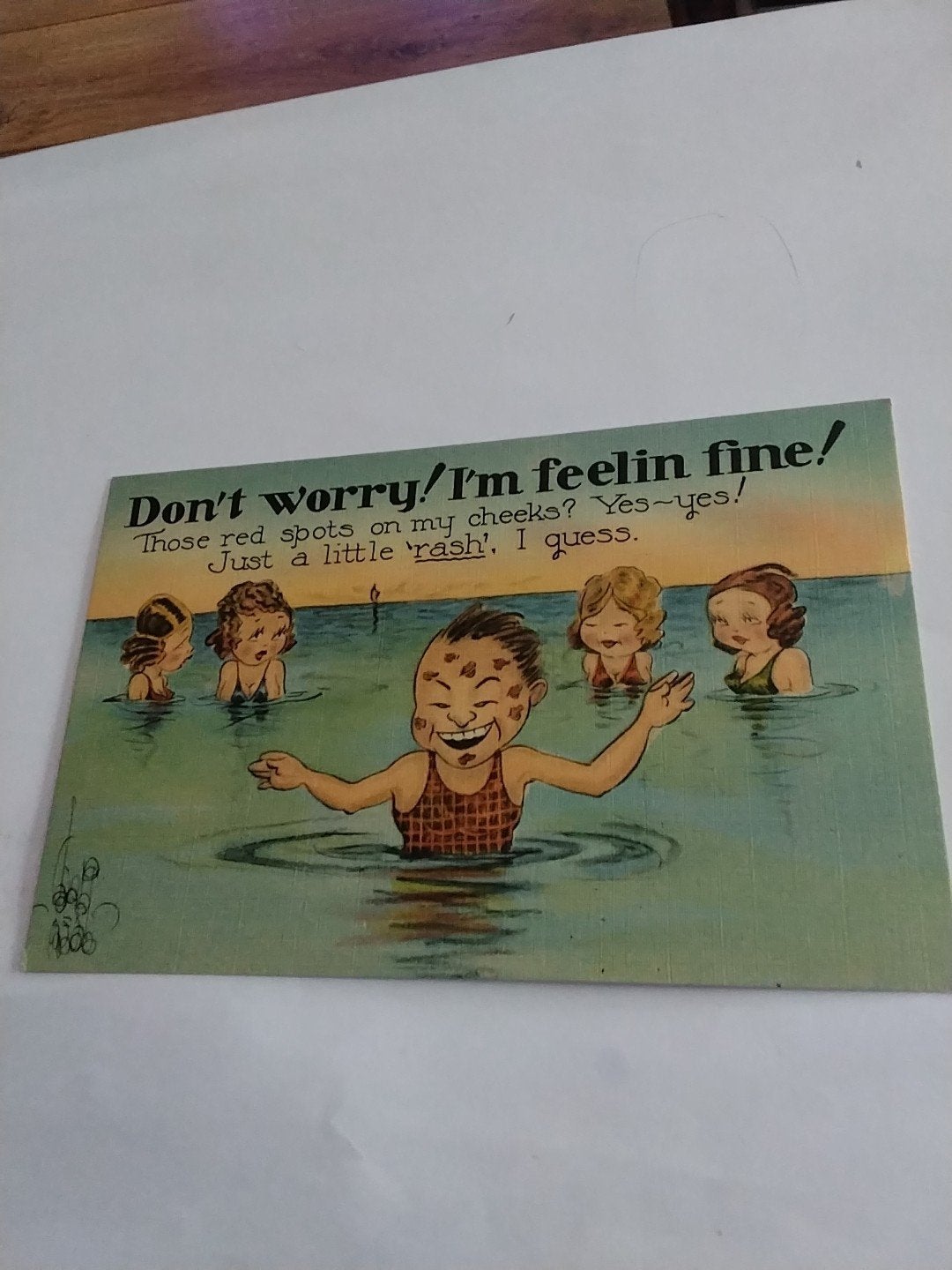 Vintage Ansichtkaart: 'Don't worry! I'm feelin fine!', Ophalen of Verzenden, 1940 tot 1960, Ongelopen