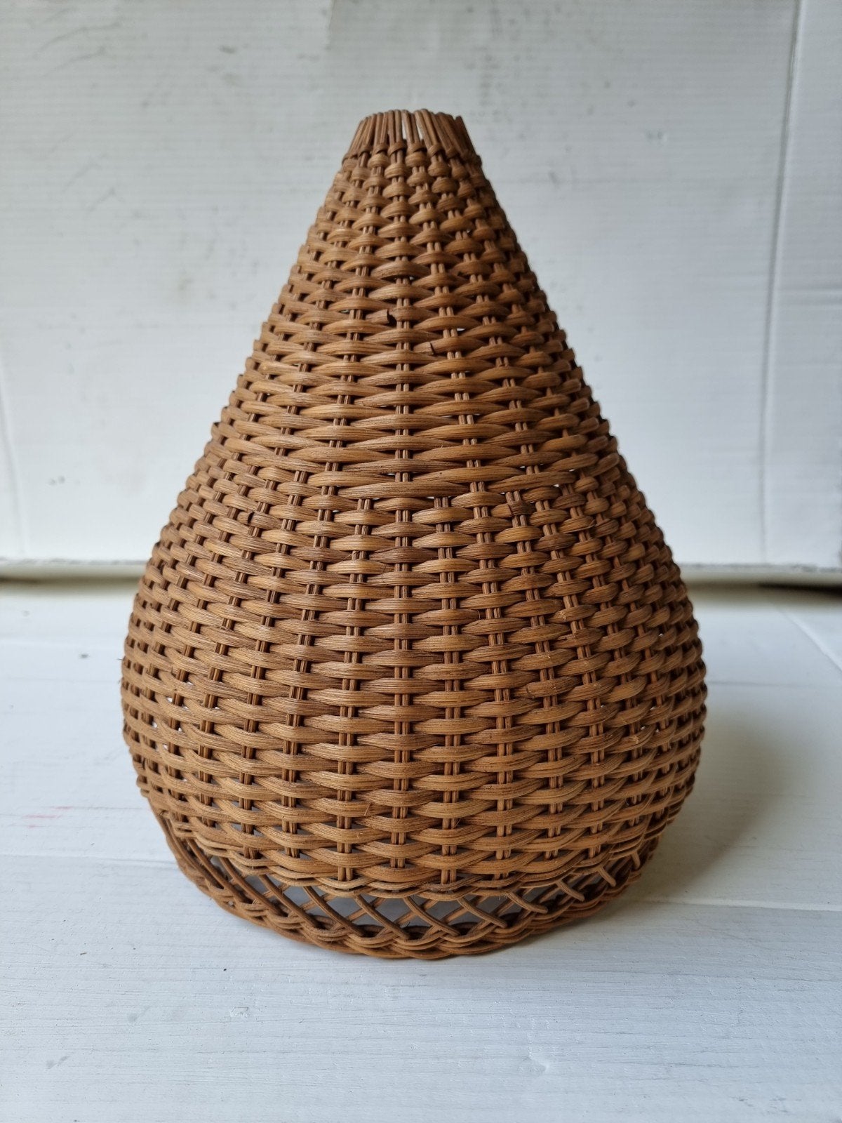 Vintage rieten lampenkap – handgevlochten – Ø 28 cm, Hanglamp, Gebruikt, Bruin, Natuurlijk materiaal