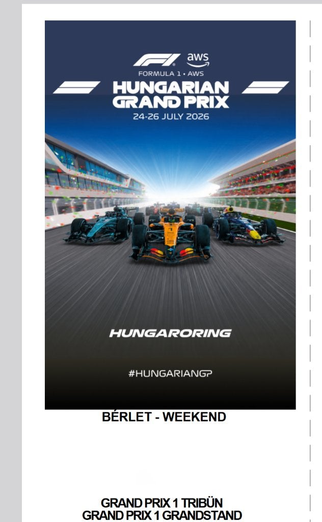 F1 Weekendticket GP van Hongarije Grandstand 1, Tickets en Kaartjes, Eén persoon, Juli