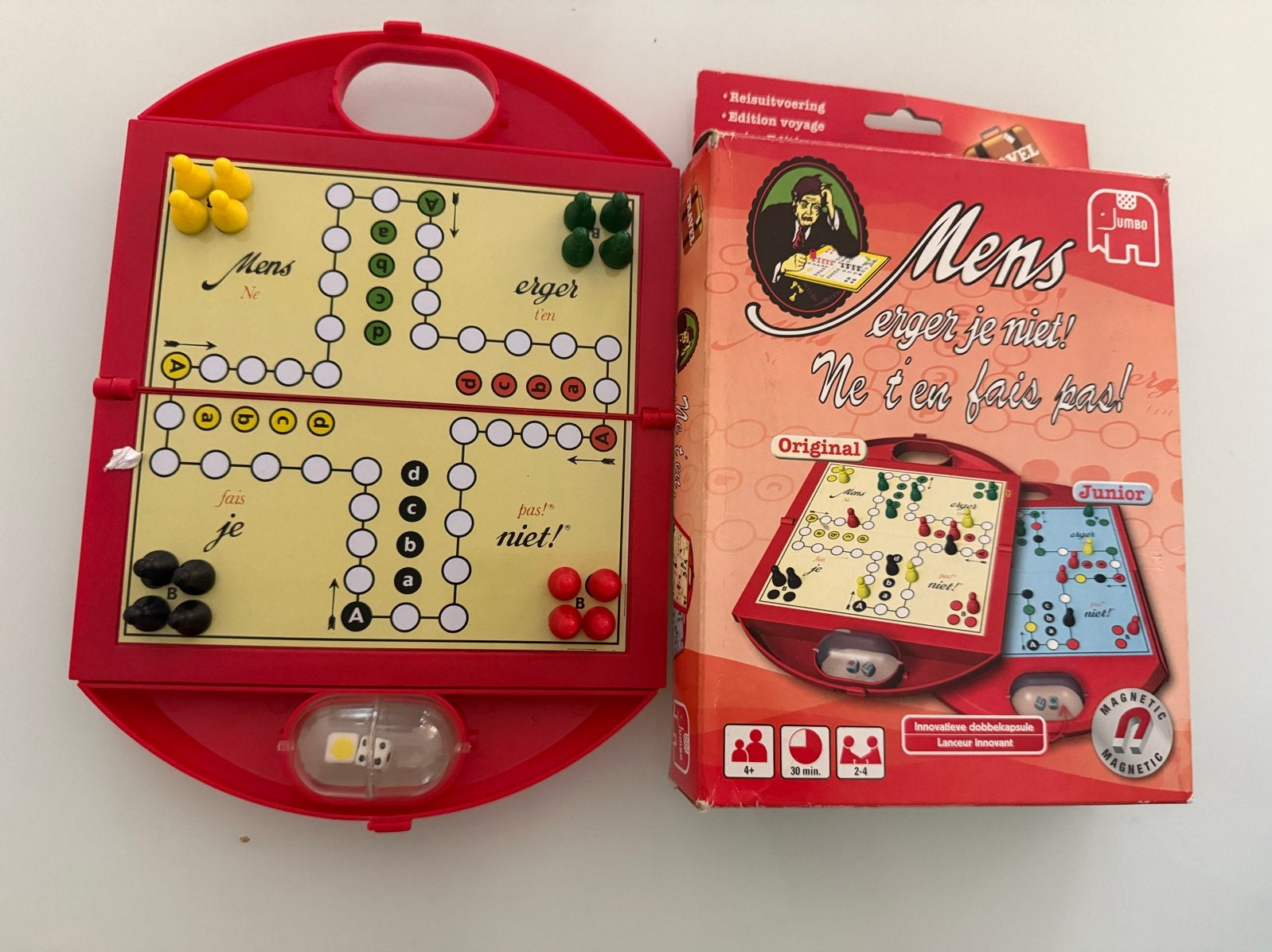 Mens Erger Je Niet! Reisspel - Compact & Magnetisch, Hobby en Vrije tijd, Drie of vier spelers, Ophalen of Verzenden, Zo goed als nieuw