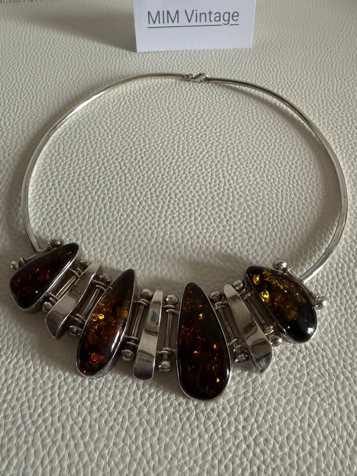 H040/ Prachtige Zilveren Bijzondere Zeldzame AMBER ketting, Gebruikt, Verzenden, X, Zilver