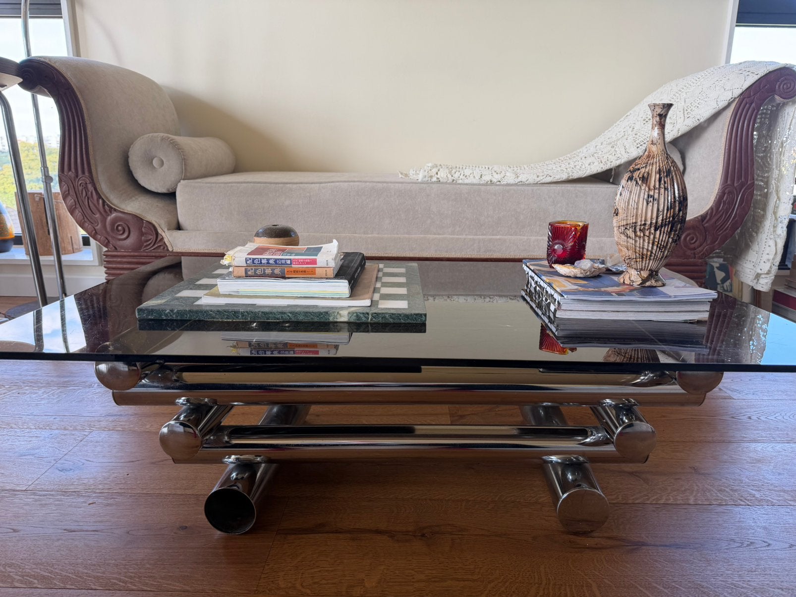 Vintage Italiaanse Space Age Salontafel - Jaren '70, Minder dan 45 cm, Gebruikt, Ophalen of Verzenden, Glas