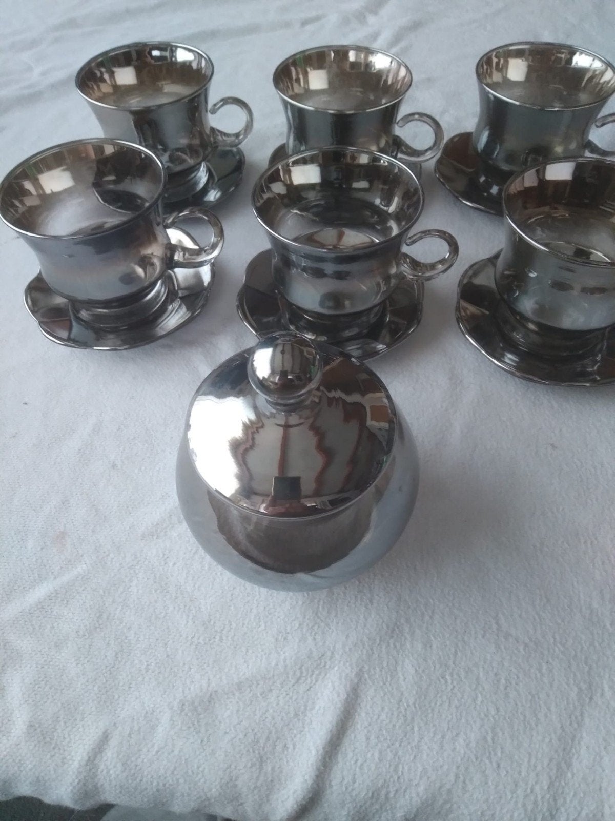 Vintage Koffieservies met Suikerpot - Zilverkleurig, Gebruikt, Overige merken, Vintage, Ophalen of Verzenden