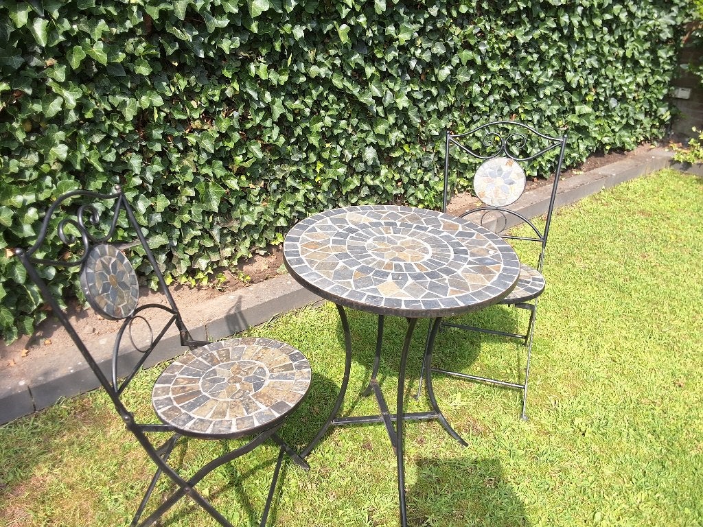 Bistro tuinset met mozaïek tafel en stoelen, Overige materialen, Gebruikt, Tuinset, Eettafel