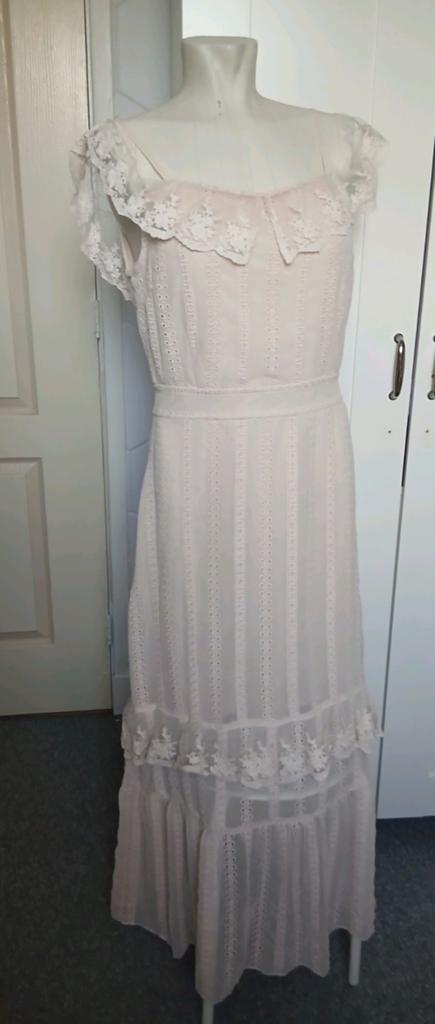 Vintage 70s lichtroze jurk kant, Trouwjurk, Ophalen of Verzenden, Zo goed als nieuw, Vintage