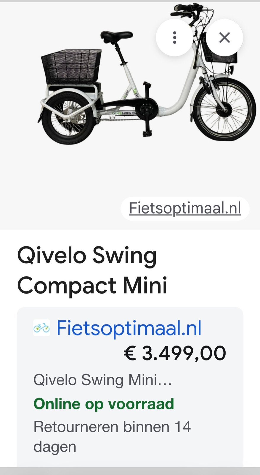 Qivelo swing compact mini ,36volt,10,4 ah .250 w motor, Ophalen, Nieuw, Trommelrem