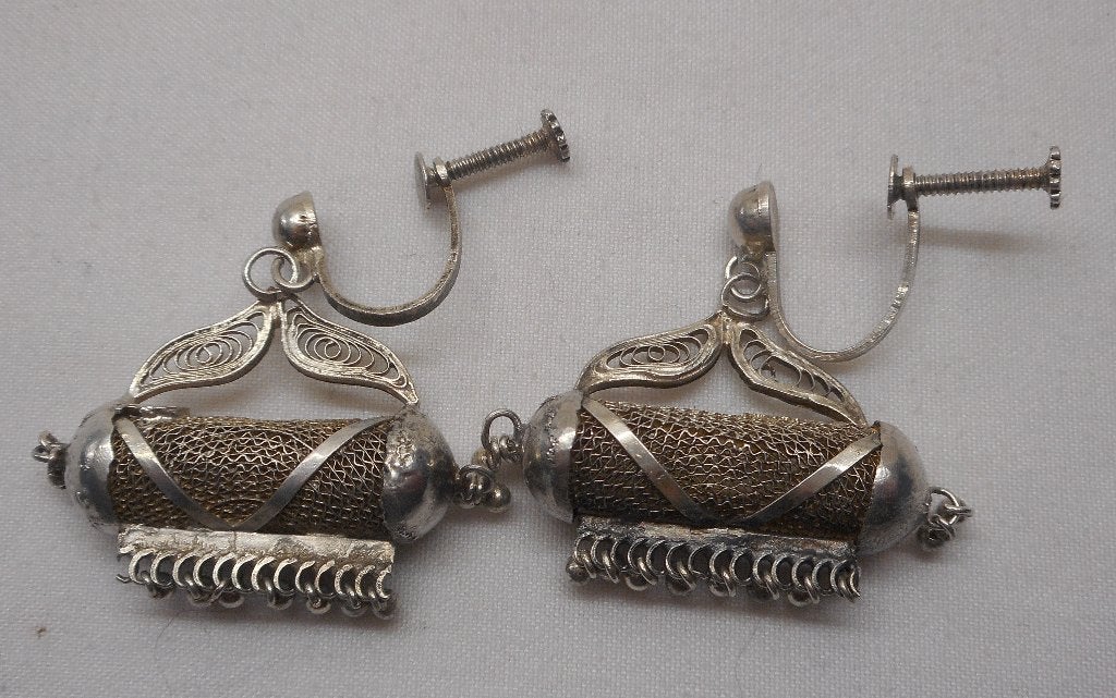 Zilveren bijzondere antieke schroef oorbellen nr.1514, Verzenden, Zilver, Oorbellen