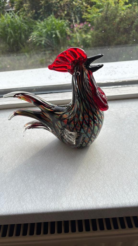 Mooie vintage murano glazen sier kip, Antiek en Kunst, Antiek | Glas en Kristal, Ophalen