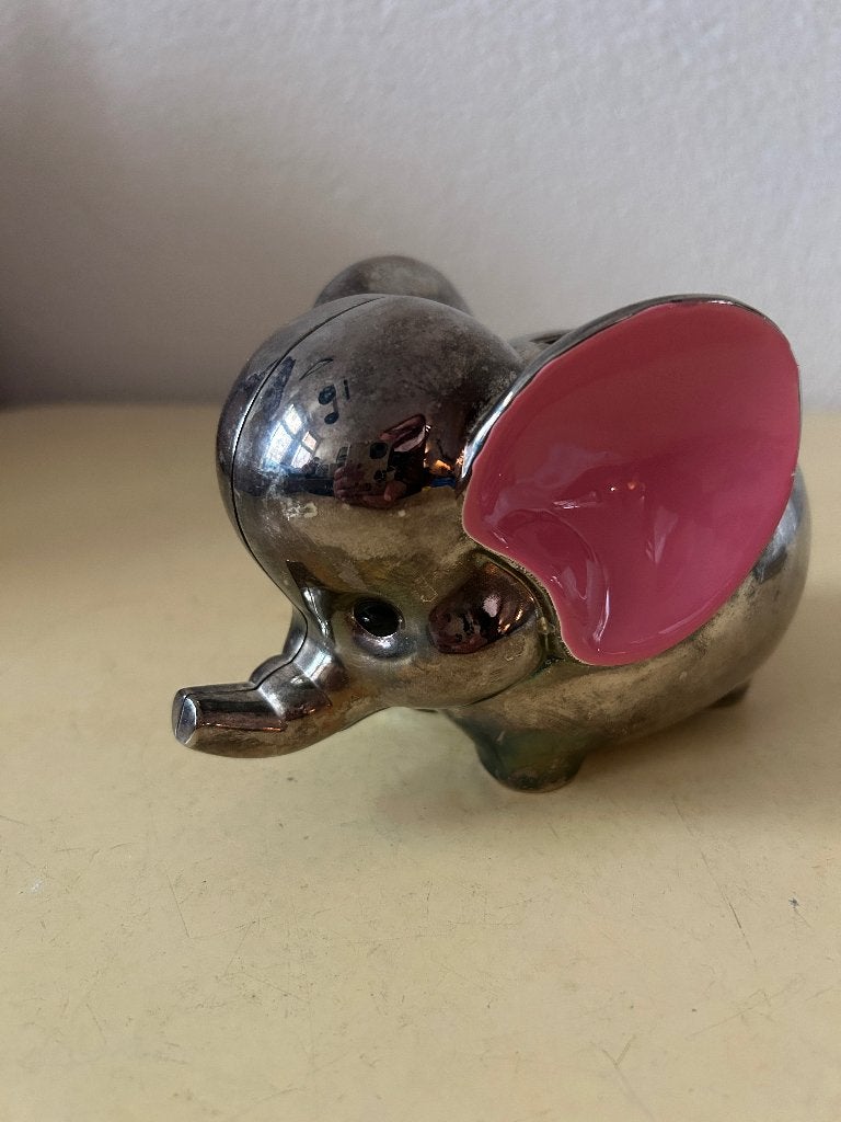 Zware Verzilverde Vintage Olifant Spaarpot Roze, Verzamelen, Ophalen of Verzenden, Gebruikt, Metaal of Blik, Dier