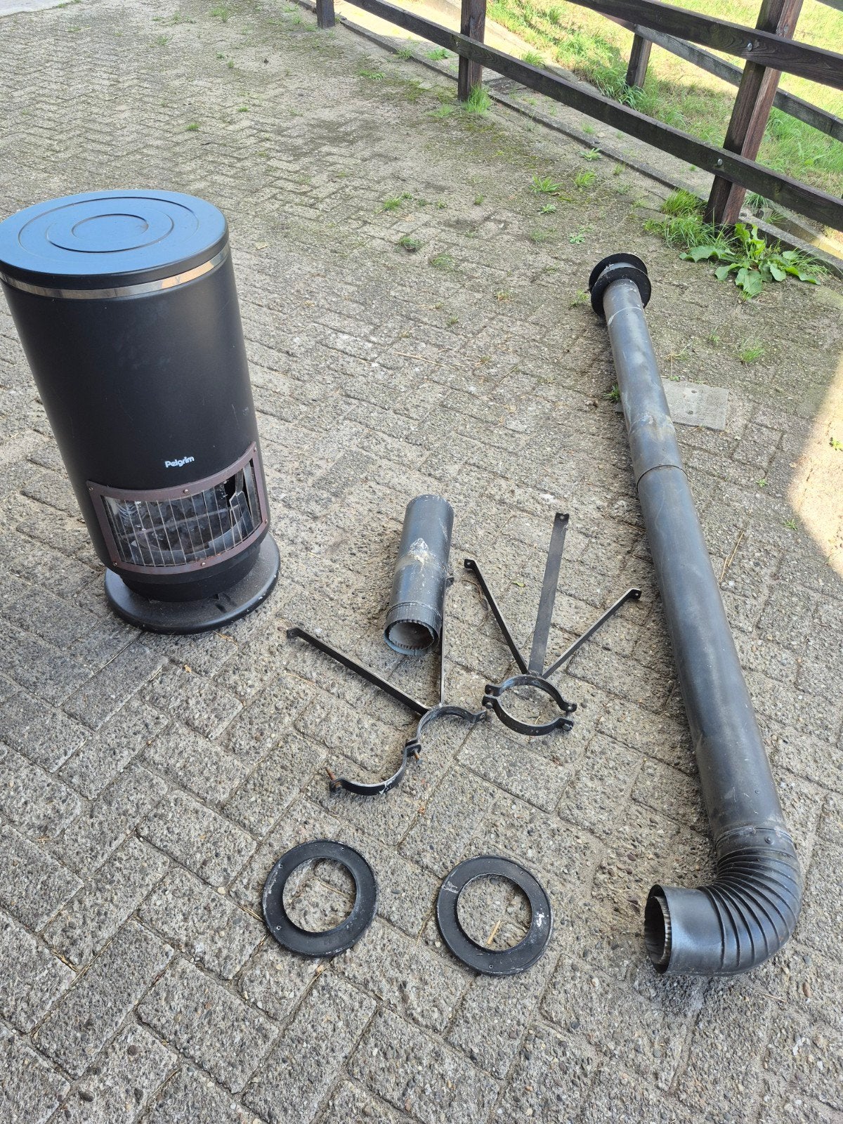 2 x Pelgrim Gashaard met dubbelwandige buis en montage, Huis en Inrichting, Ophalen, Gebruikt, Vrijstaande haard, Gashaard