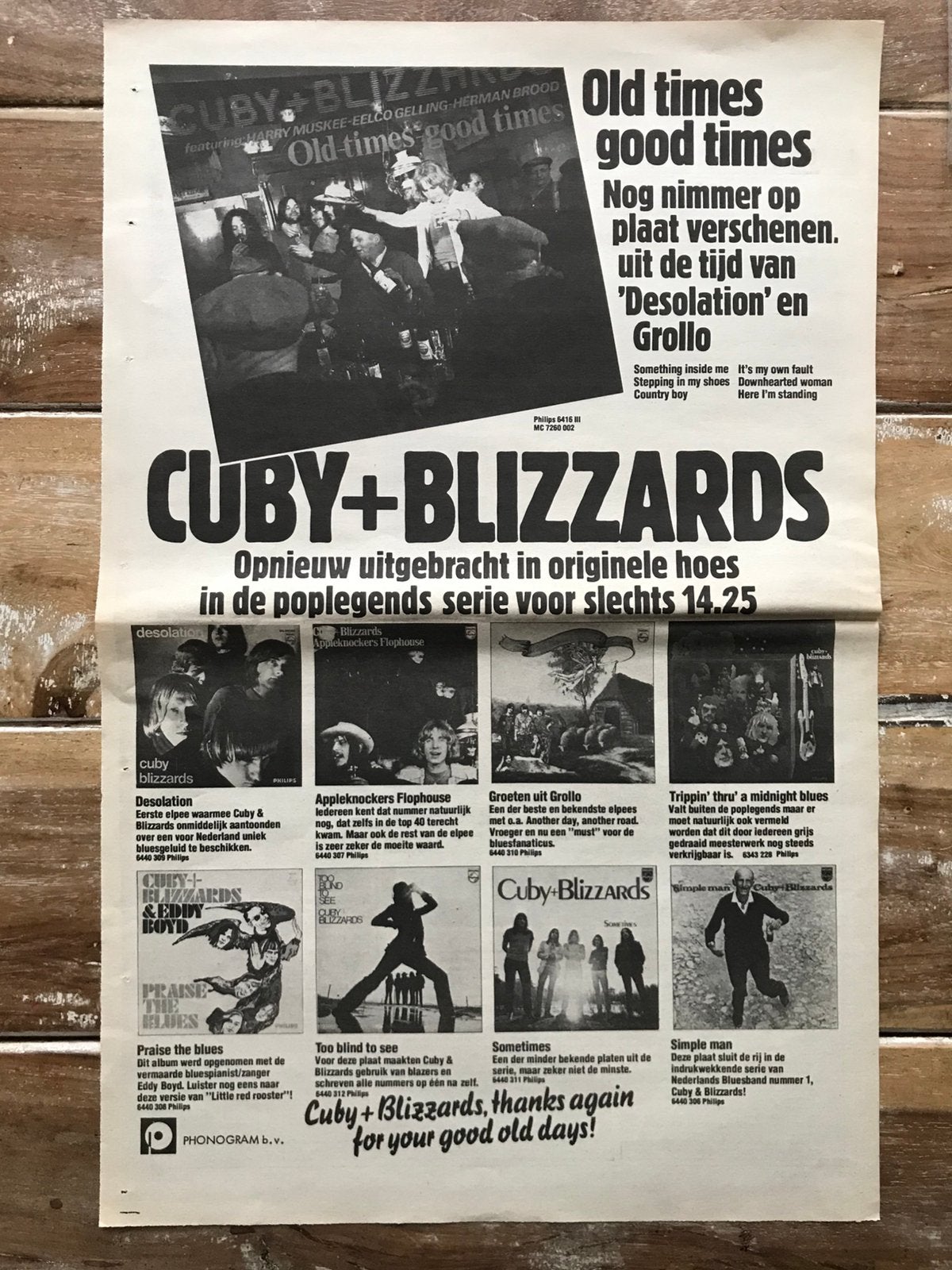 Paginagrote A3 advertentie CUBY & THE BLIZZARDS release, Ophalen of Verzenden, Zo goed als nieuw, Blues