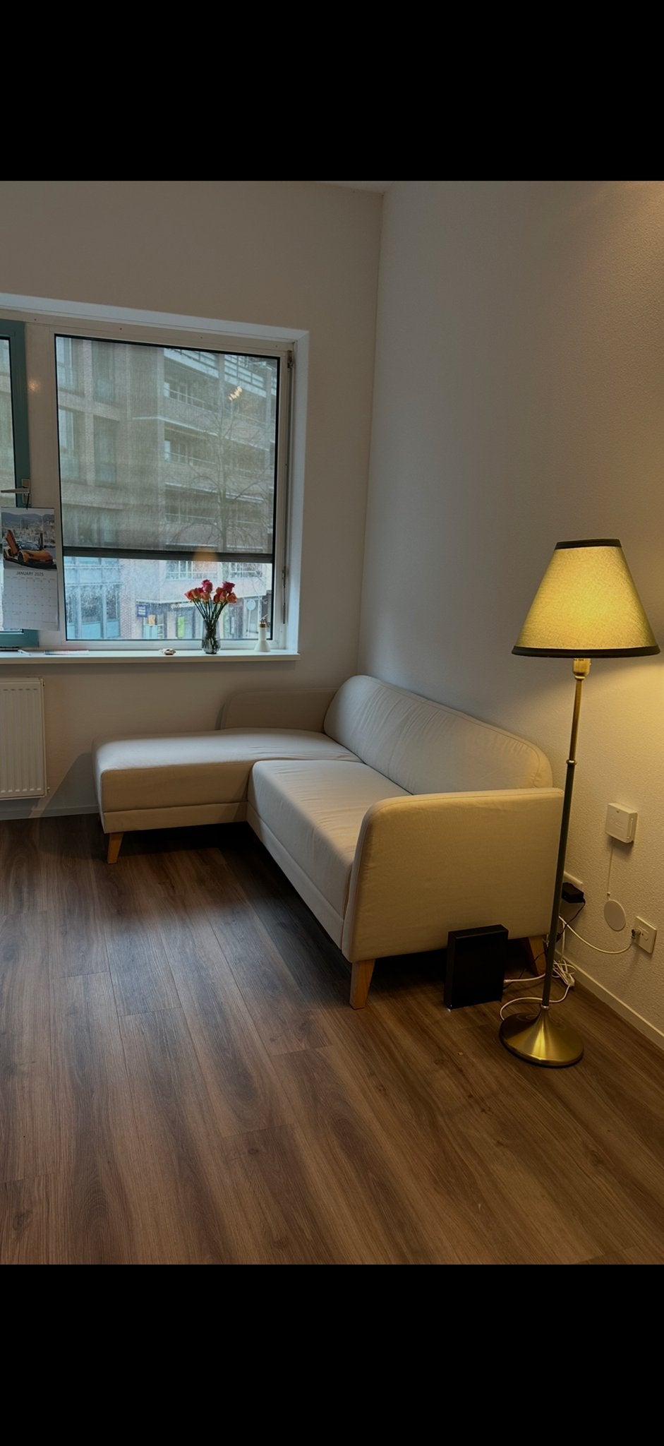 IKEA LINANÄS 3-zitsbank met chaise longue – Vissle beige, Ophalen, 100 tot 125 cm, 150 tot 200 cm, Driepersoons